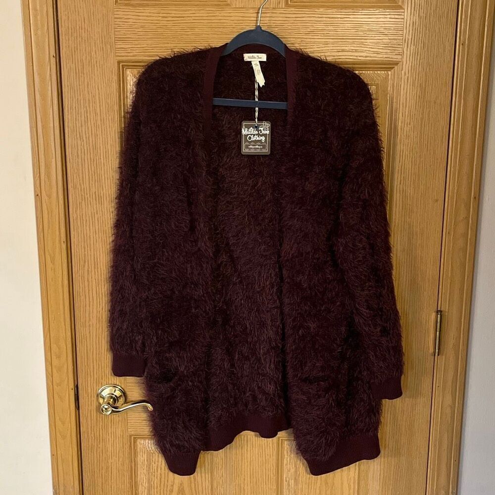 NWT Matilda Jane Friends Forever Meagan Cardigan Purple Fuzzy Open Front Medium